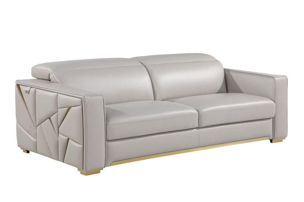89" Light Gray Top Grain Leather Reclining Sofa
