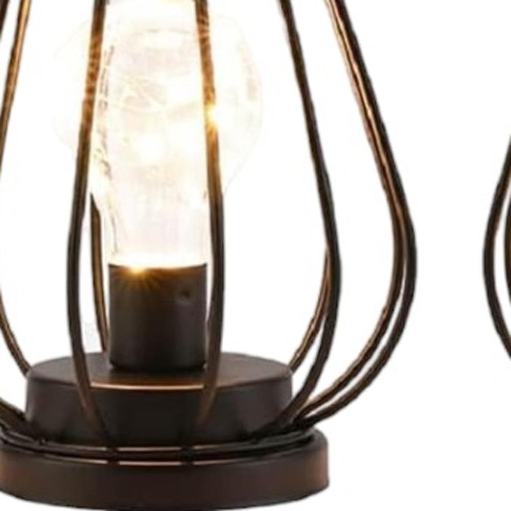 Set of Two 7" Black Geometric Cage Cordless Desk Lamps