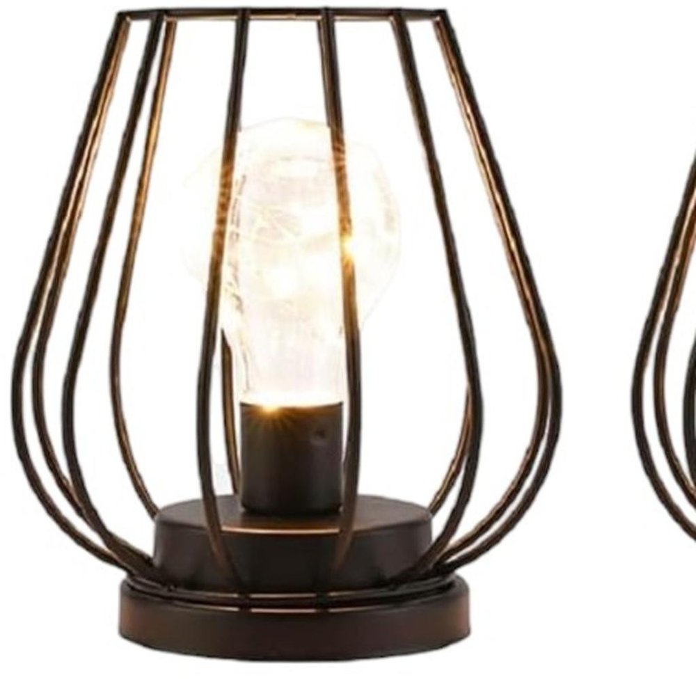 Set of Two 7" Black Geometric Cage Cordless Desk Lamps
