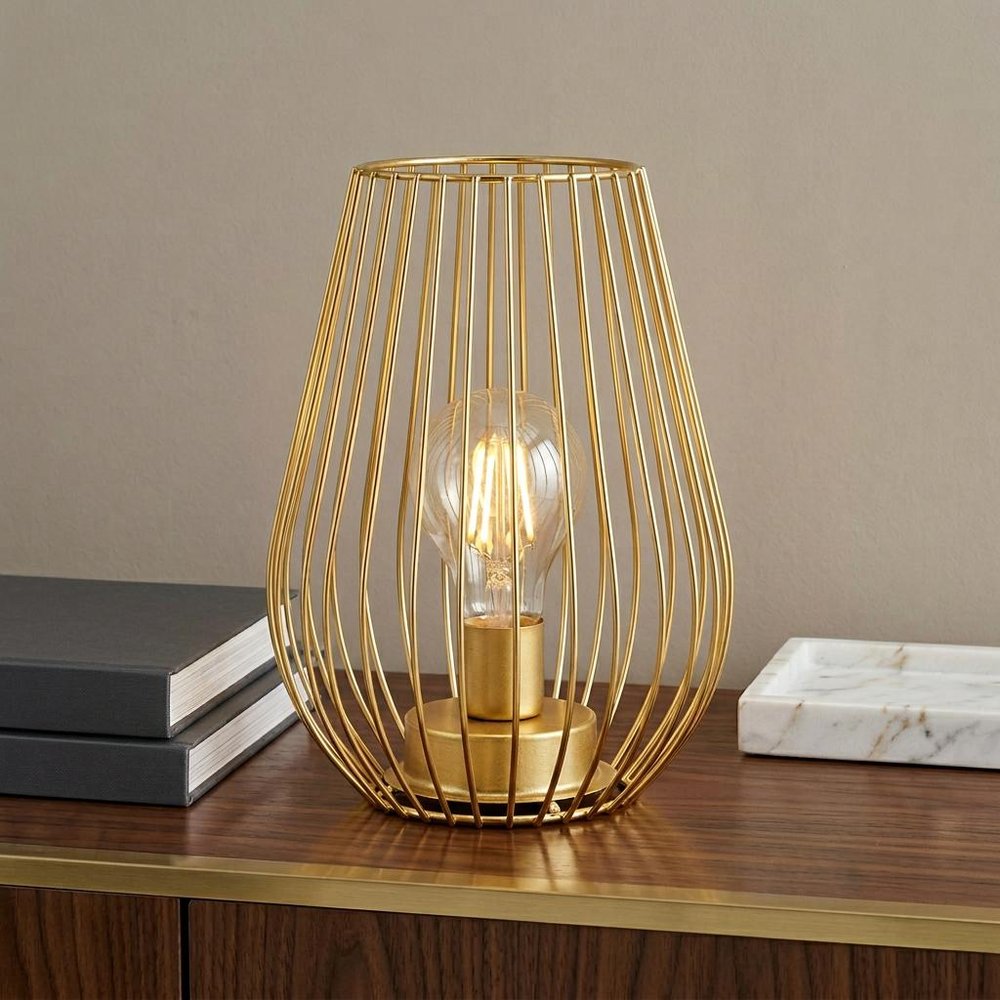 8" Gold Geometric Novelty Lantern With Novelty Shade