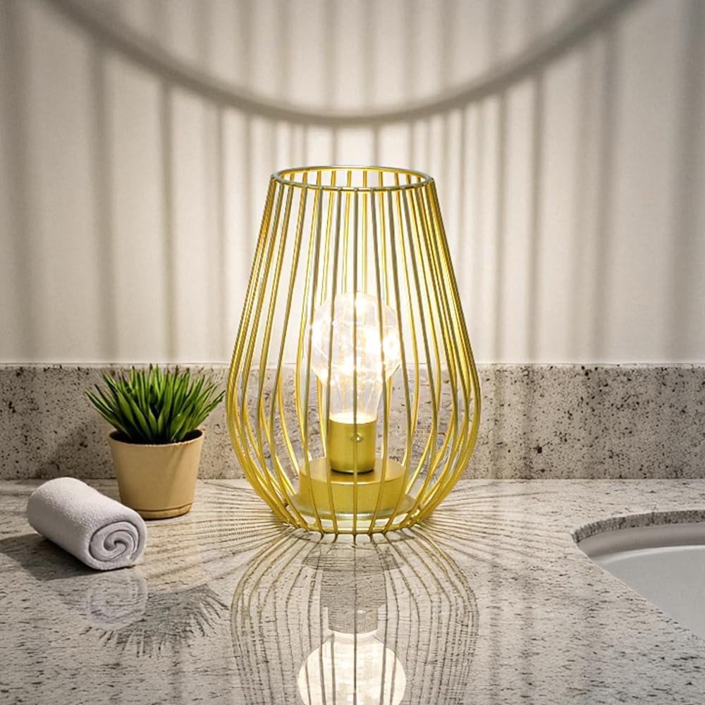 8" Gold Geometric Novelty Lantern With Novelty Shade