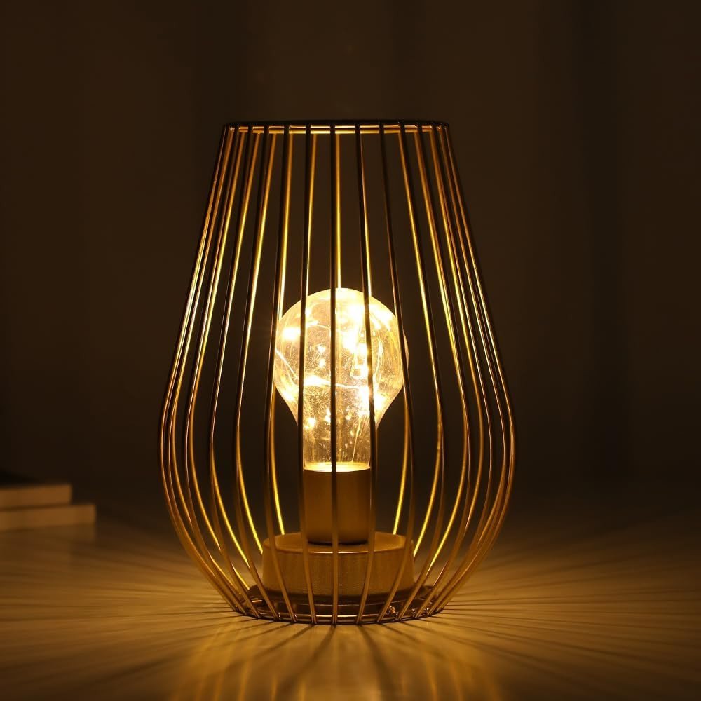 8" Gold Geometric Novelty Lantern With Novelty Shade