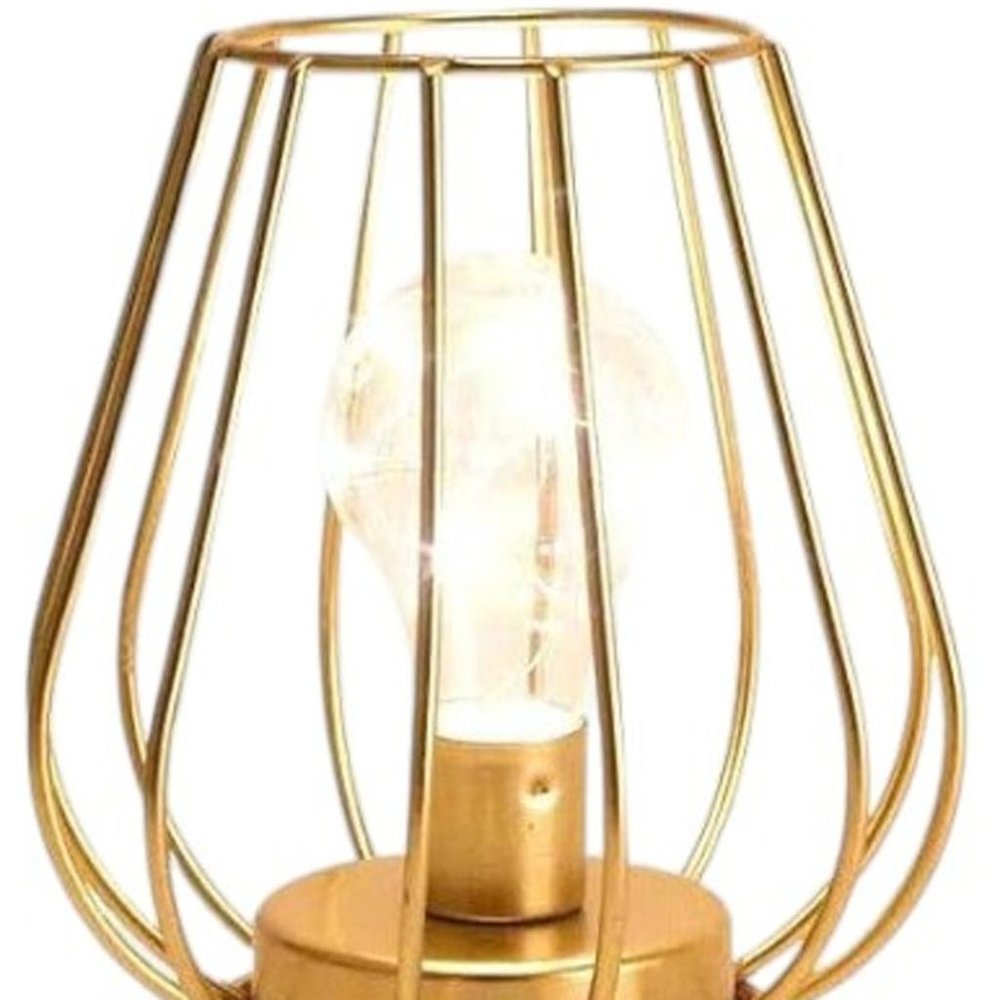 Set of Two 7" Gold Geometric Geometric Cage Cordless Desk Lamps