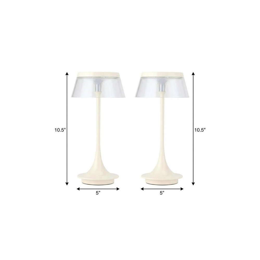 Set of Two 11" White Geometric USB Bedside Lamps With Novelty Shades