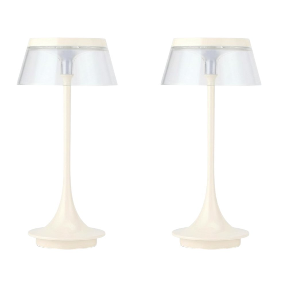 Set of Two 11" White Geometric USB Bedside Lamps With Novelty Shades