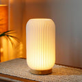 9" Beige Ribbed USB Lantern With Novelty Shade