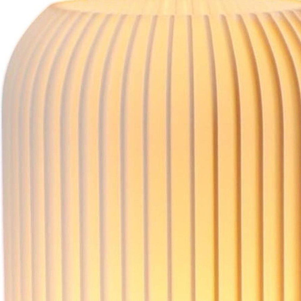 9" Beige Ribbed USB Lantern With Novelty Shade