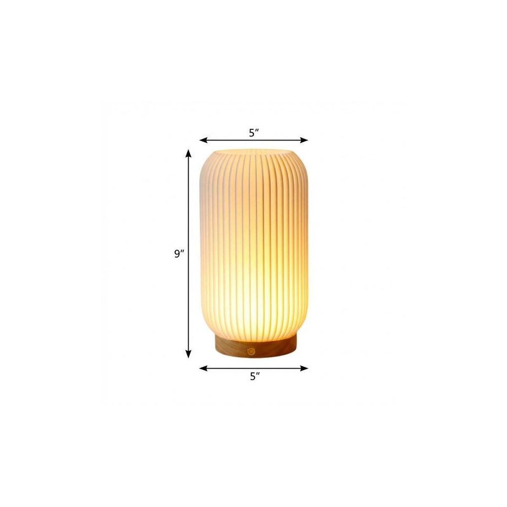 9" Beige Ribbed USB Lantern With Novelty Shade