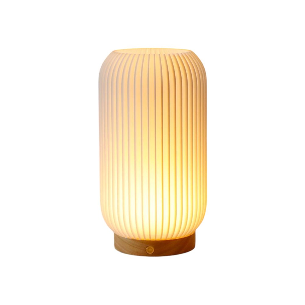 9" Beige Ribbed USB Lantern With Novelty Shade