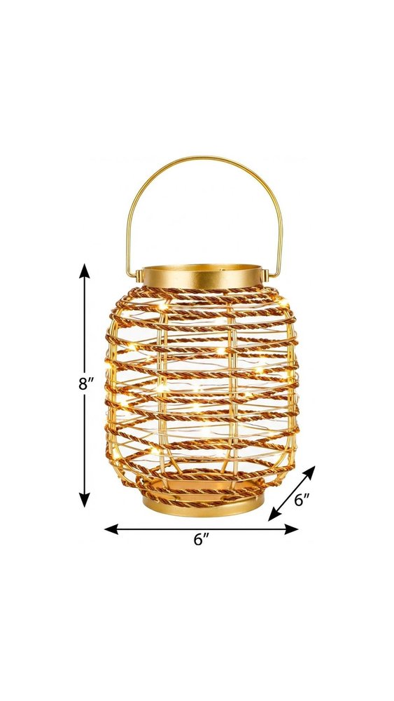 8" Distressed Gold Geometric Lantern Desk Lamp With Novelty Shade