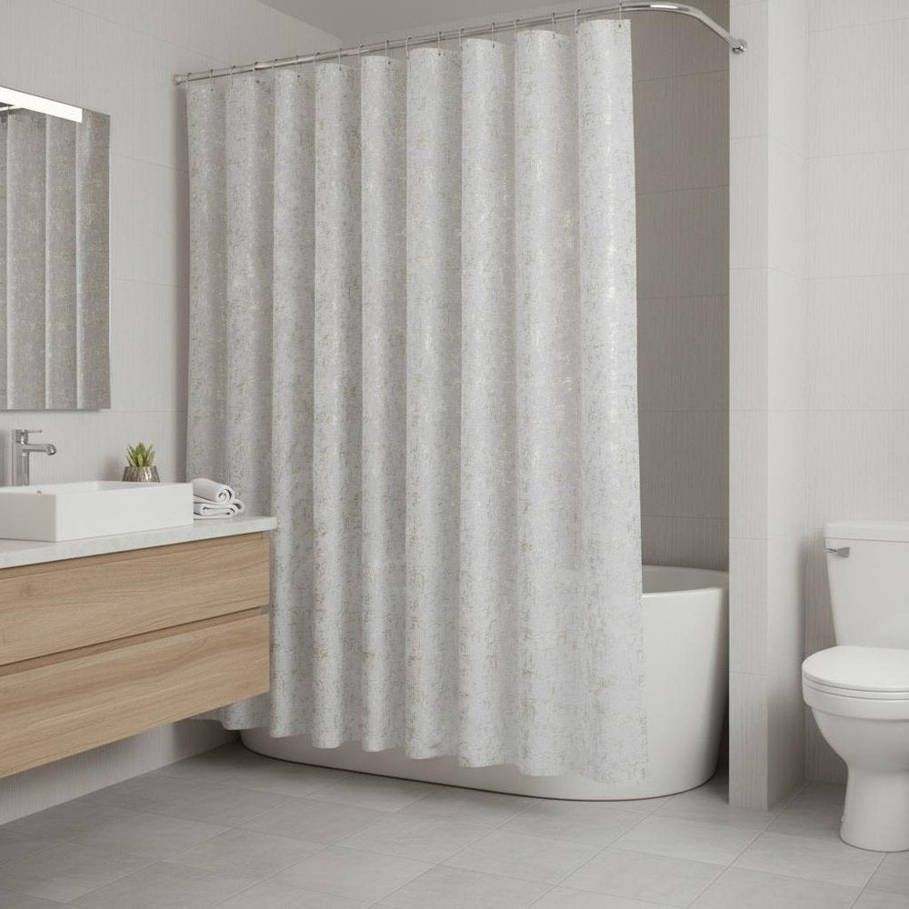 72" White And Gold Abstract Shower Curtain