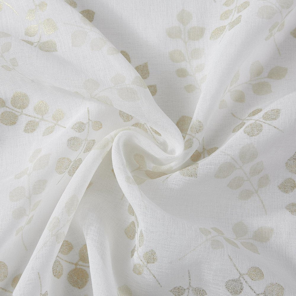 72" White And Gold Floral Shower Curtain