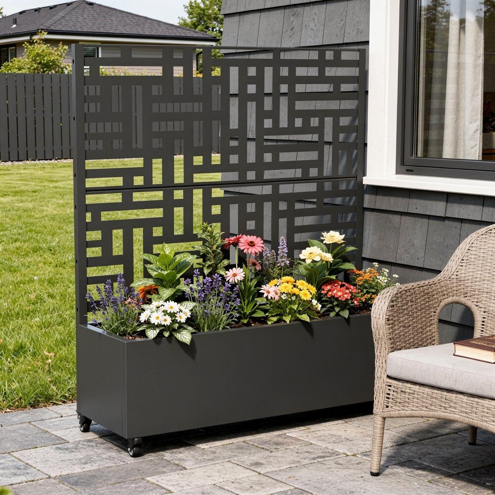 47" X 47" Black Galvanized Metal Rectangular Planter Box