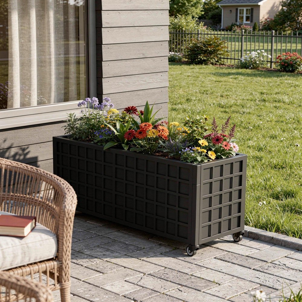 71" X 35" Black Galvanized Metal Rectangular Planter Box