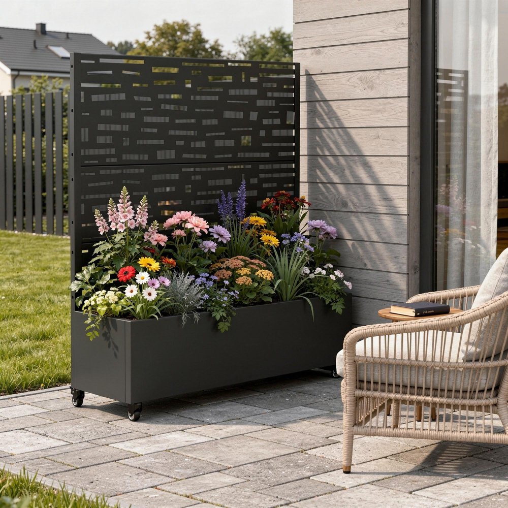 47" X 47" Black Galvanized Metal Rectangular Planter Box