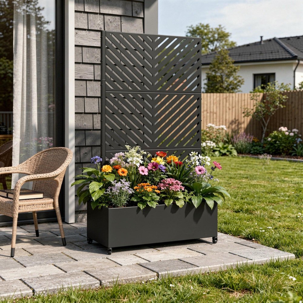 71" X 35" Black Galvanized Metal Rectangular Planter Box