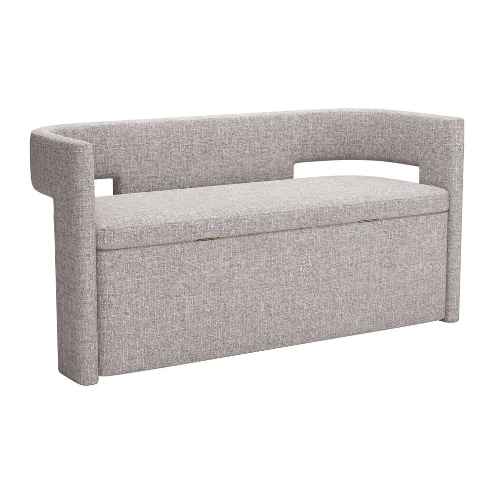 55" Gray Fabric Upholstered Storage Bench With Flip Top. Bench isolated on a plain white background, showing a gray fabric surface.