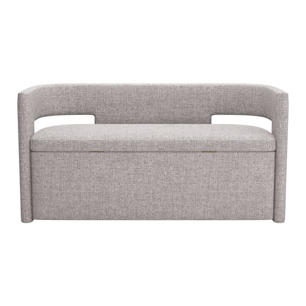 55" Gray Fabric Upholstered Storage Bench With Flip Top. Bench isolated on a plain white background, finished in gray fabric.