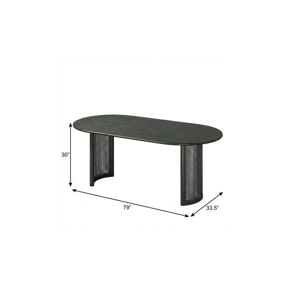 79" Black Solid Wood Double Pedestal Base Oval Dining Table