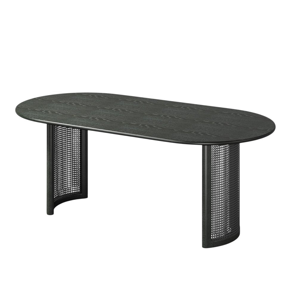 79" Black Solid Wood Double Pedestal Base Oval Dining Table