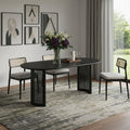 79" Black Solid Wood With Rattan Double Pedestal Base Oval Dining Table