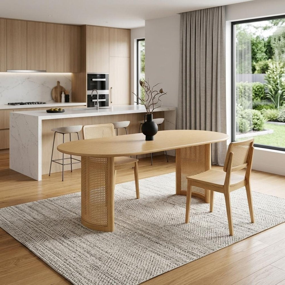 79" Natural Wood Double Pedestal Base Oval Dining Table