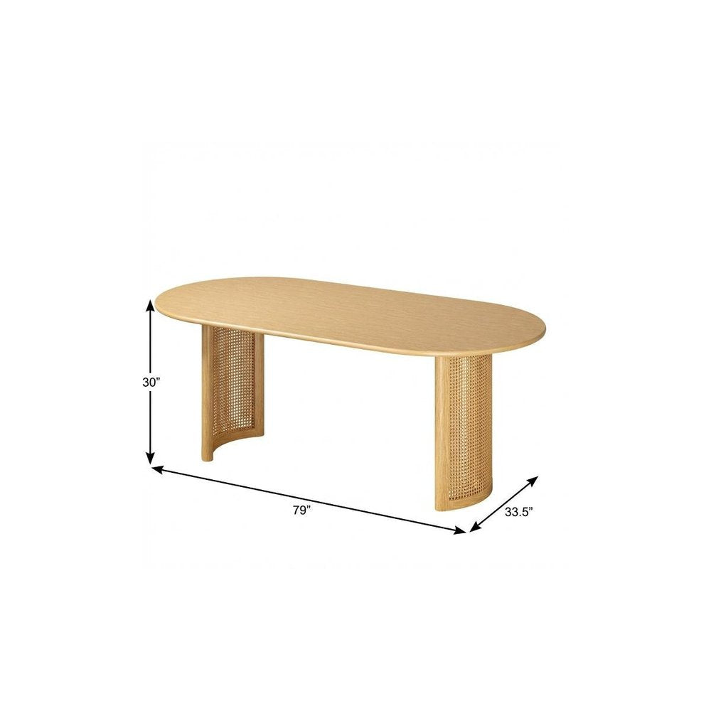 79" Natural Wood Double Pedestal Base Oval Dining Table