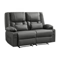 62" Gray Faux Leather Manual Reclining Loveseat With Storage and Toss Pillows