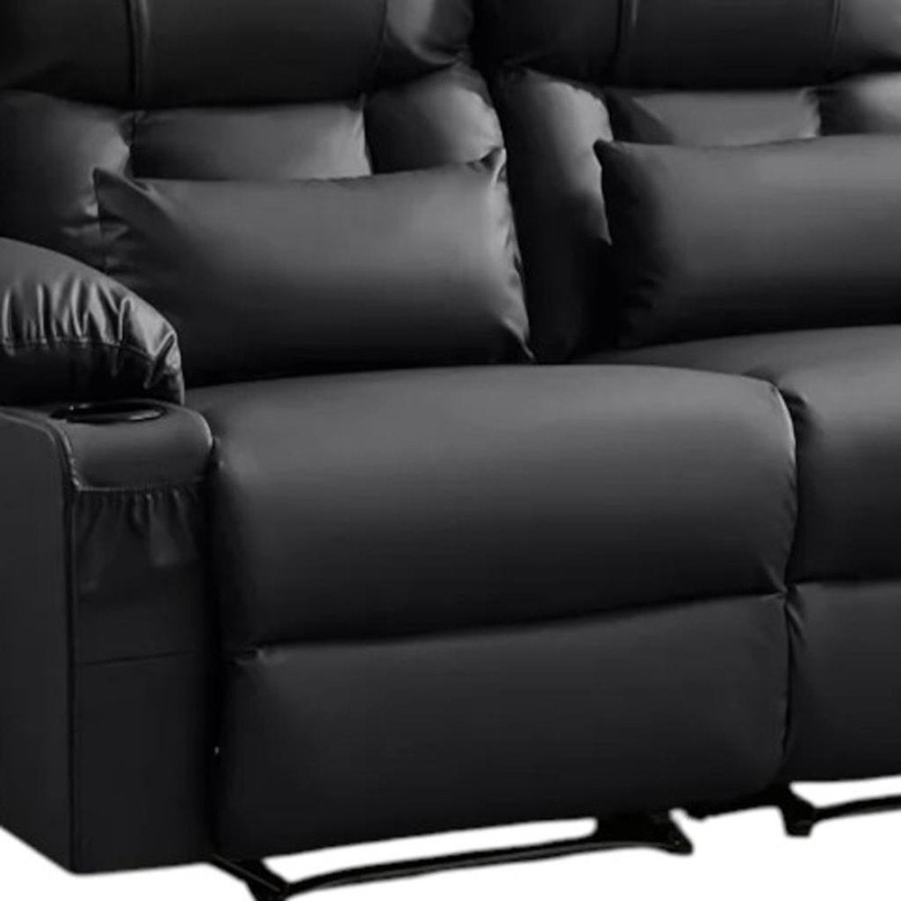 62" Gray Faux Leather Manual Reclining Loveseat With Storage and Toss Pillows