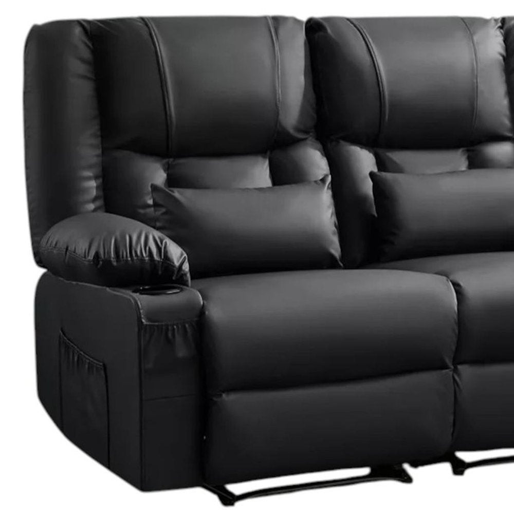 62" Gray Faux Leather Manual Reclining Loveseat With Storage and Toss Pillows