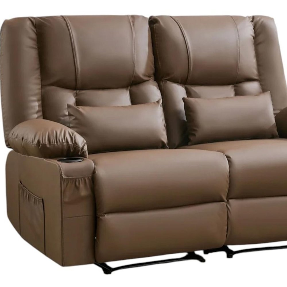 62" Gray Faux Leather Manual Reclining Loveseat With Storage and Toss Pillows