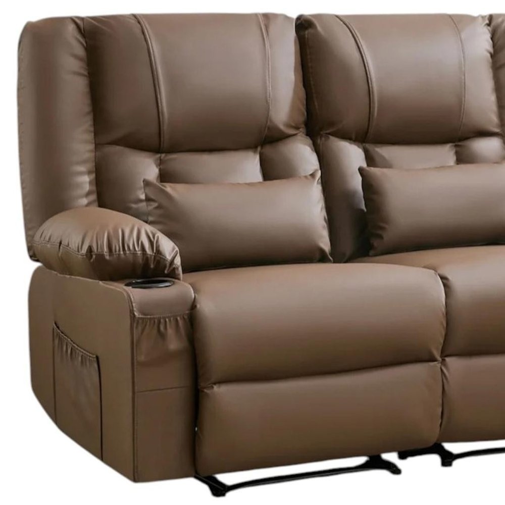 62" Gray Faux Leather Manual Reclining Loveseat With Storage and Toss Pillows