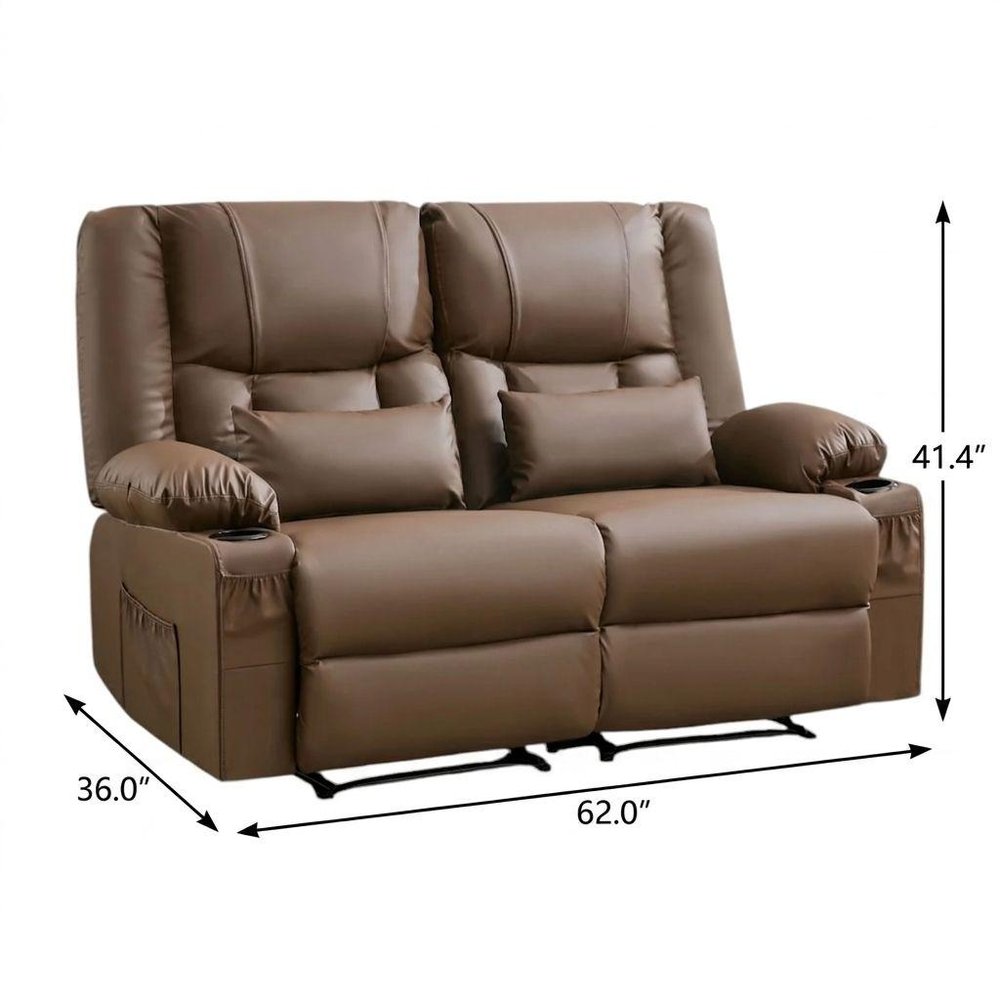62" Gray Faux Leather Manual Reclining Loveseat With Storage and Toss Pillows