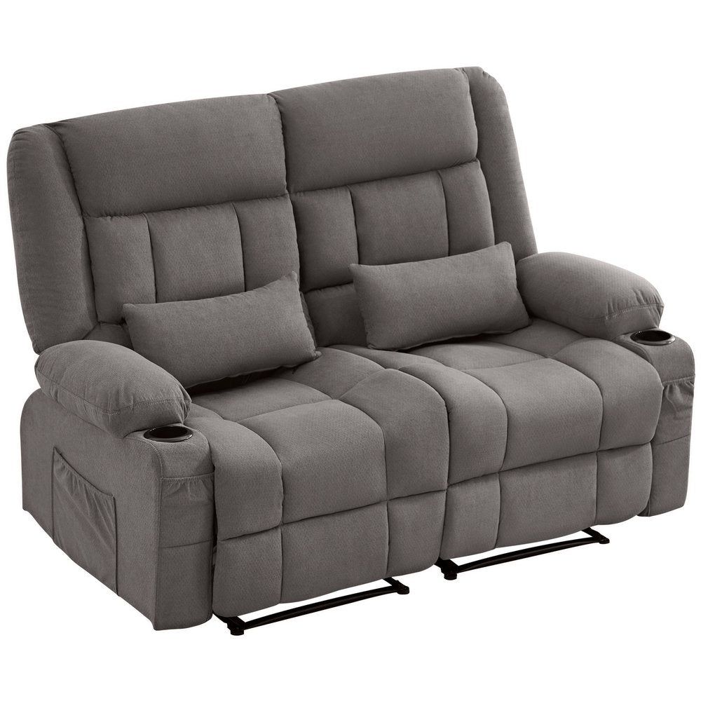 47" Slate Blue and Black Microfiber Manual Reclining Loveseat With Storage and Toss Pillows