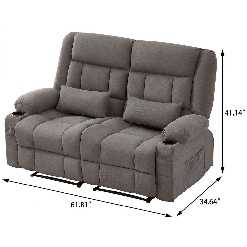 47" Slate Blue and Black Microfiber Manual Reclining Loveseat With Storage and Toss Pillows