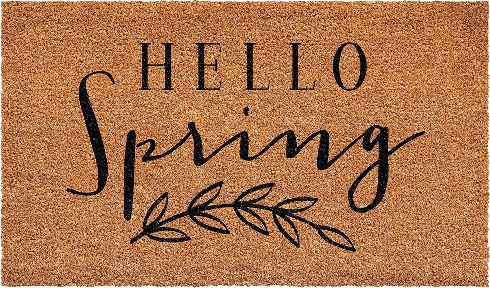 36" X 72" Brown And Black Hello Spring Outdoor Coir Door Mat
