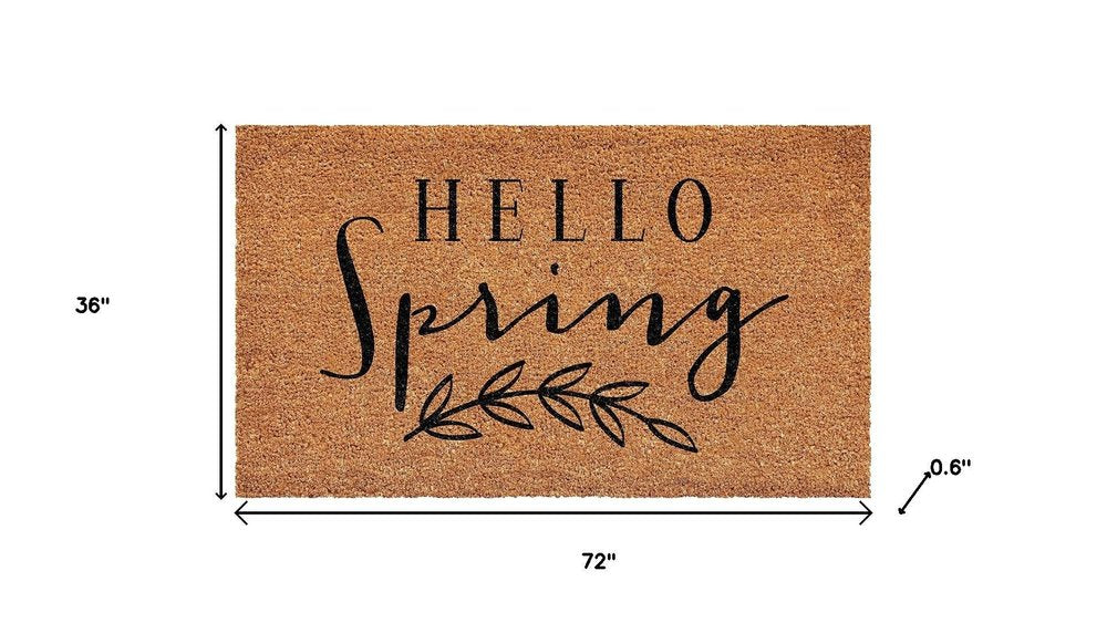 36" X 72" Brown And Black Hello Spring Outdoor Coir Door Mat