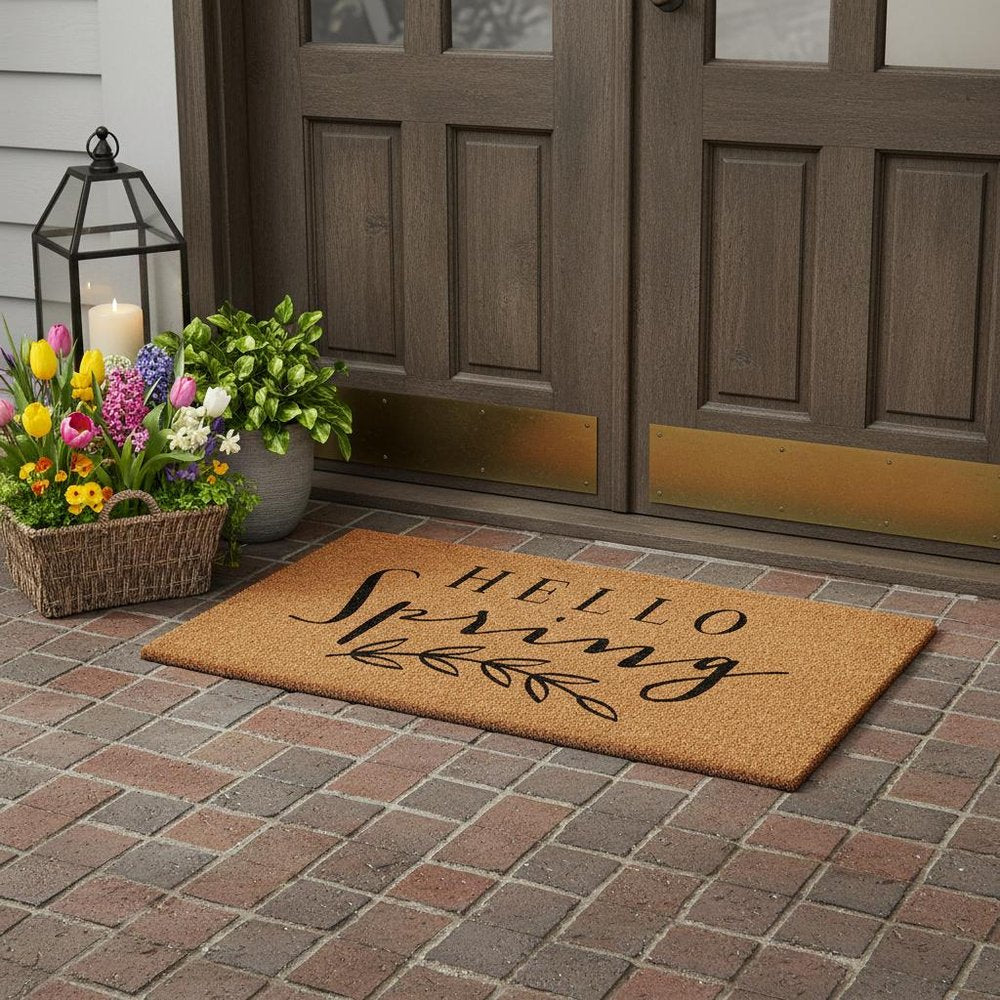 36" X 72" Brown And Black Hello Spring Outdoor Coir Door Mat