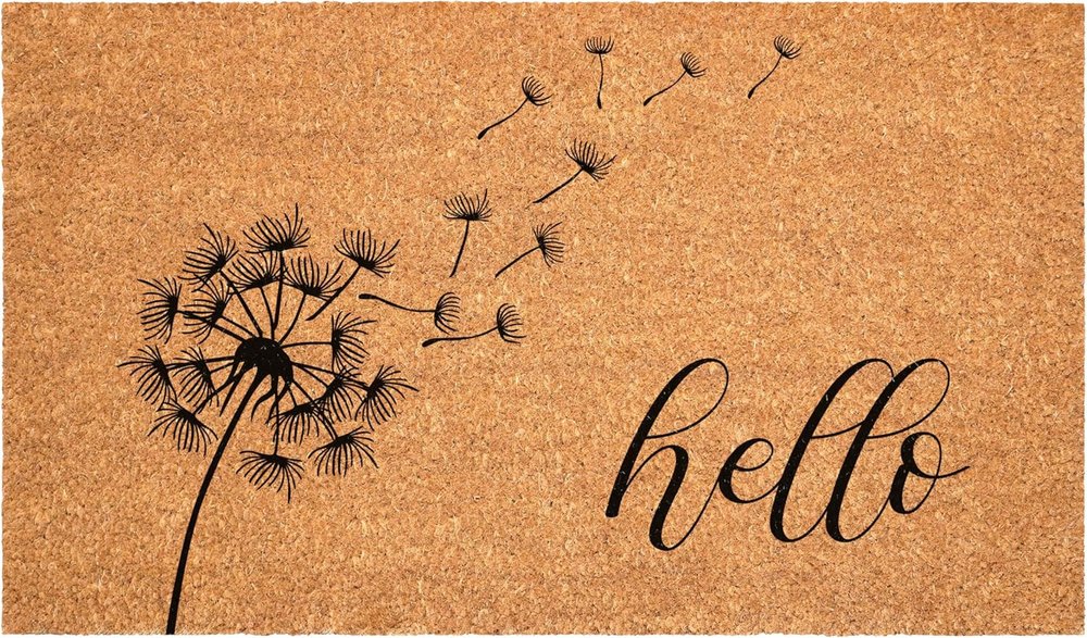 36" X 72" Brown And Black Floral Hello Outdoor Coir Door Mat