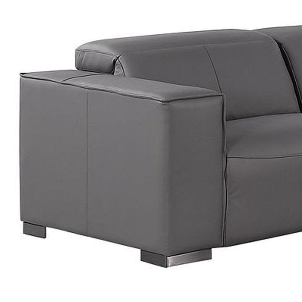Two Piece Dark Gray Genuine Leather Five Person Seating Set