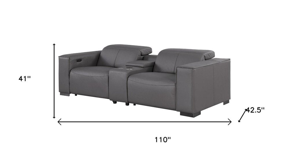 Two Piece Dark Gray Genuine Leather Five Person Seating Set