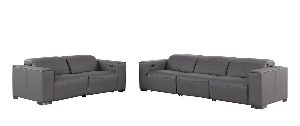 Two Piece Dark Gray Genuine Leather Five Person Seating Set