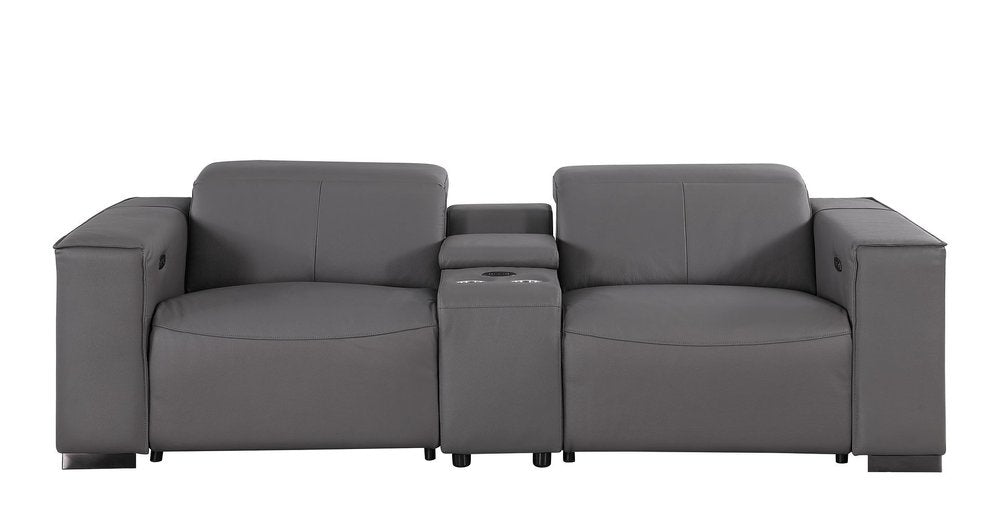 Two Piece Dark Gray Genuine Leather Five Person Seating Set