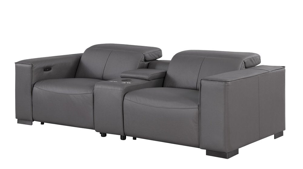 Two Piece Dark Gray Genuine Leather Five Person Seating Set