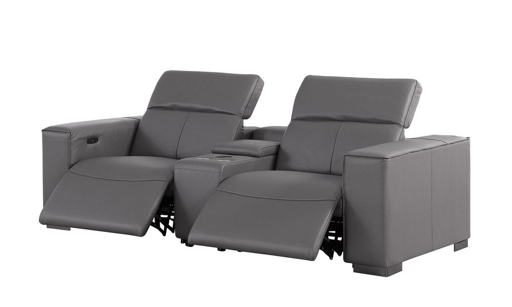 Two Piece Dark Gray Genuine Leather Five Person Seating Set
