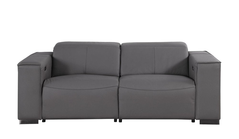Two Piece Dark Gray Genuine Leather Five Person Seating Set