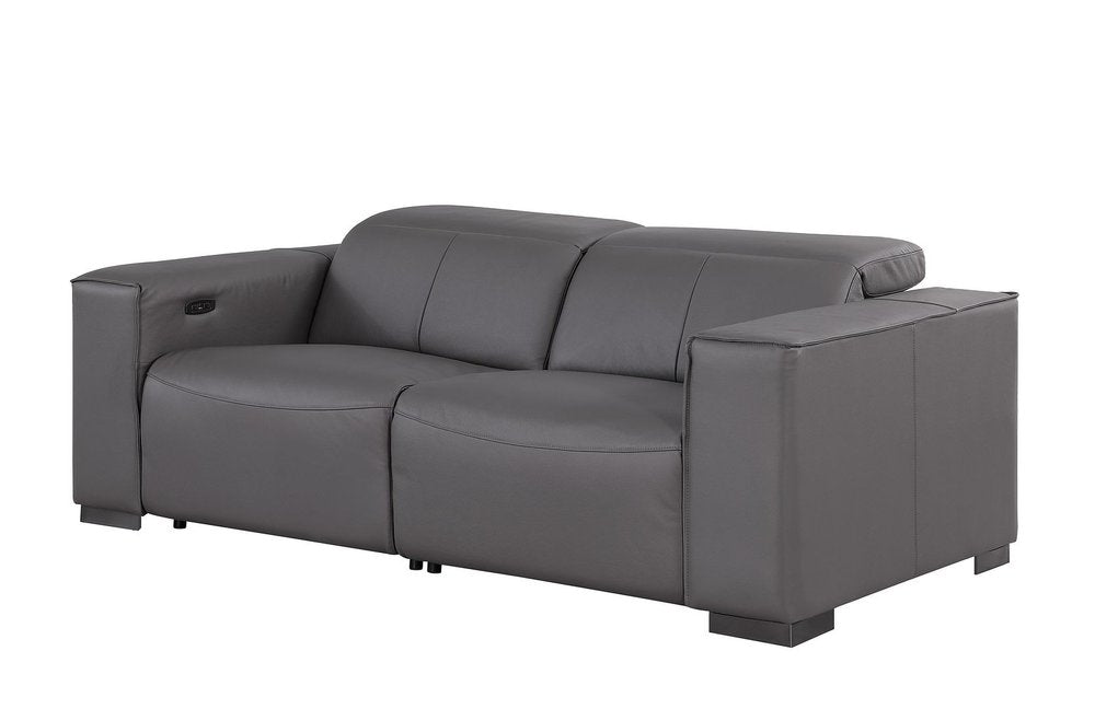 Two Piece Dark Gray Genuine Leather Five Person Seating Set