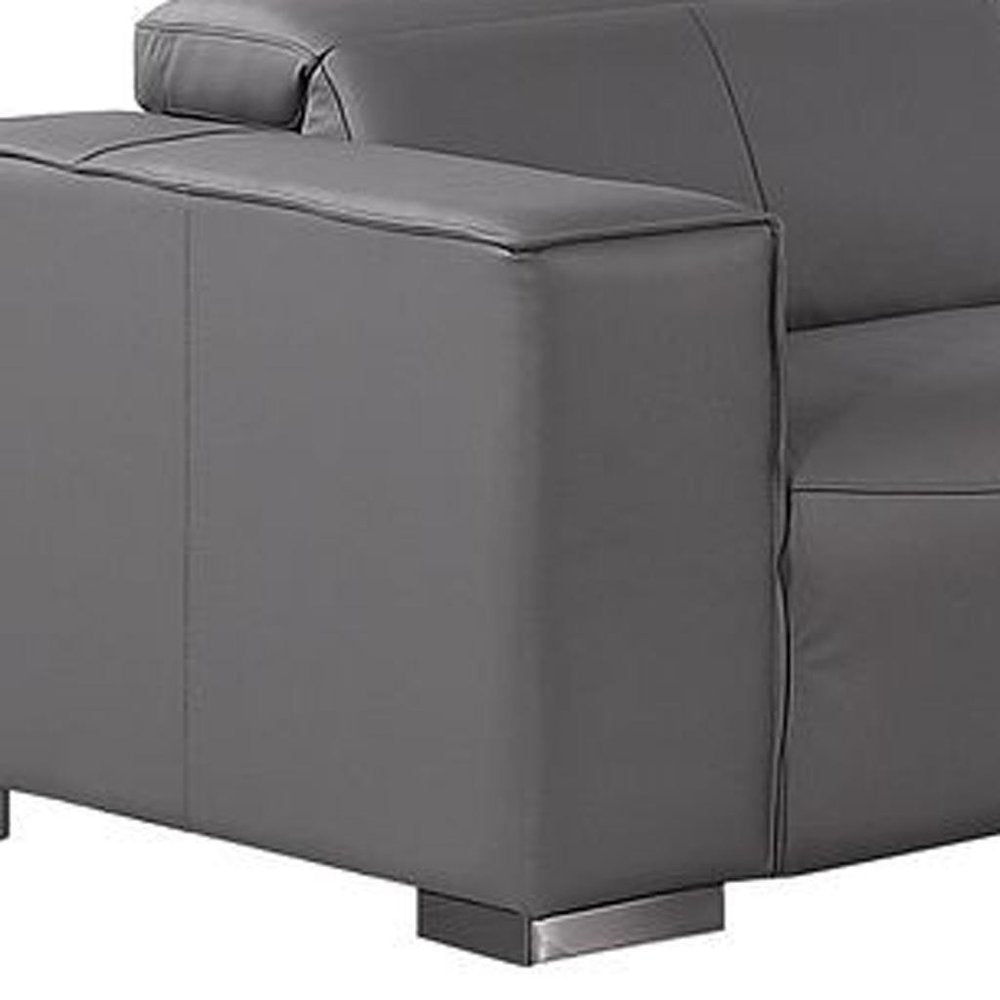 Two Piece Dark Gray Genuine Leather Five Person Seating Set