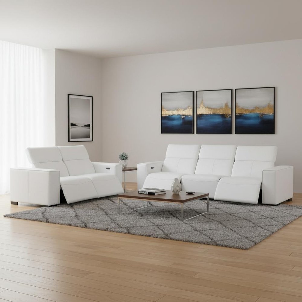 Two Piece White Genuine Leather Five Person Seating Set - SKU 721604