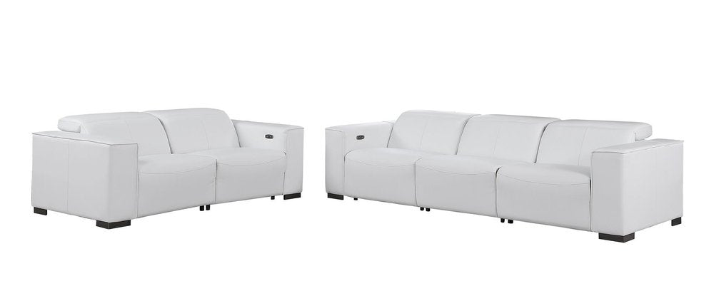 White genuine leather two-piece five-person seating set with a clean, modern design on a white background.